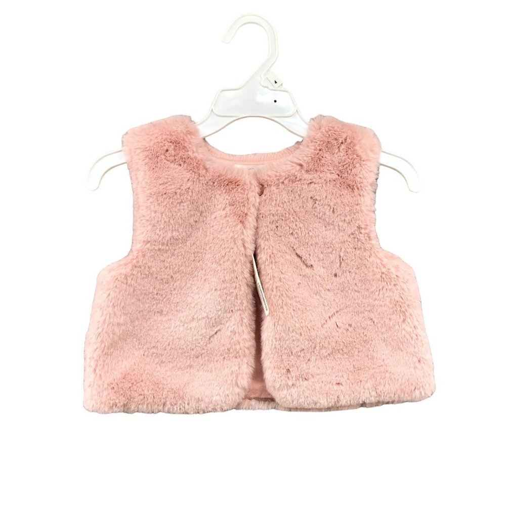 NWT Gymboree Girls 2T Pink Fuzzy Plush Sweater Vest Jacket One Button Toddler